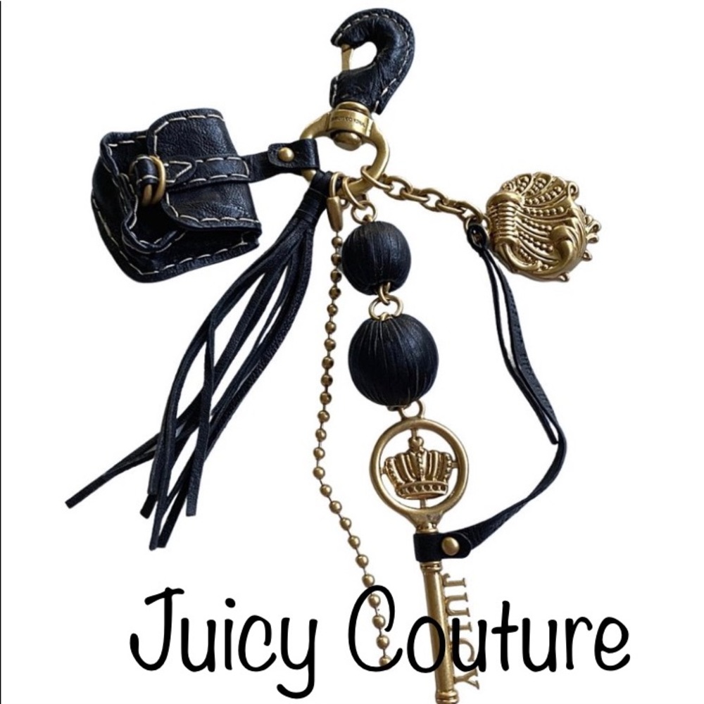 NEW Vintage Y2K JUICY COUTURE LARGE CHARMS LEATHER BAG FOB PURSE FOB TASSELS